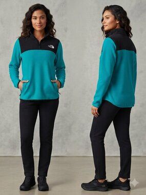 The North Face Blue Black 1/4 Zip Fleece Pullover Sweater Women's - Size Medium